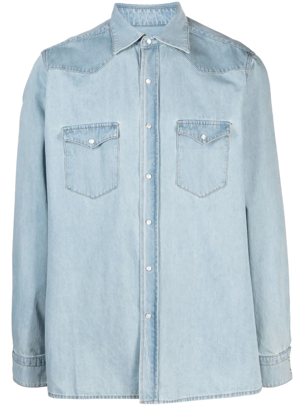 Shop Giuliva Heritage Long-sleeve Denim Shirt In Blue