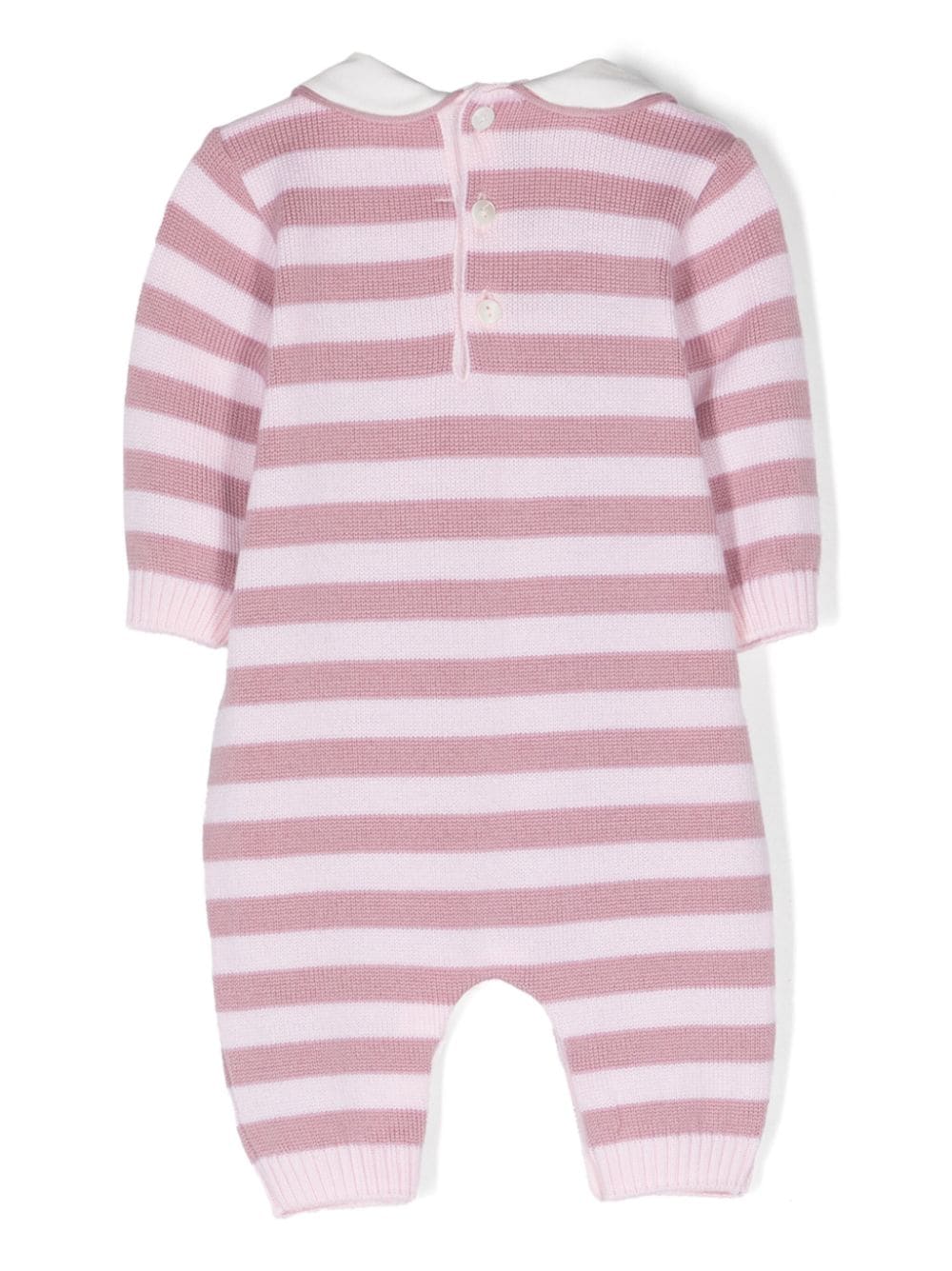 Shop Little Bear Stripe-print Virgin Wool Romper In 粉色