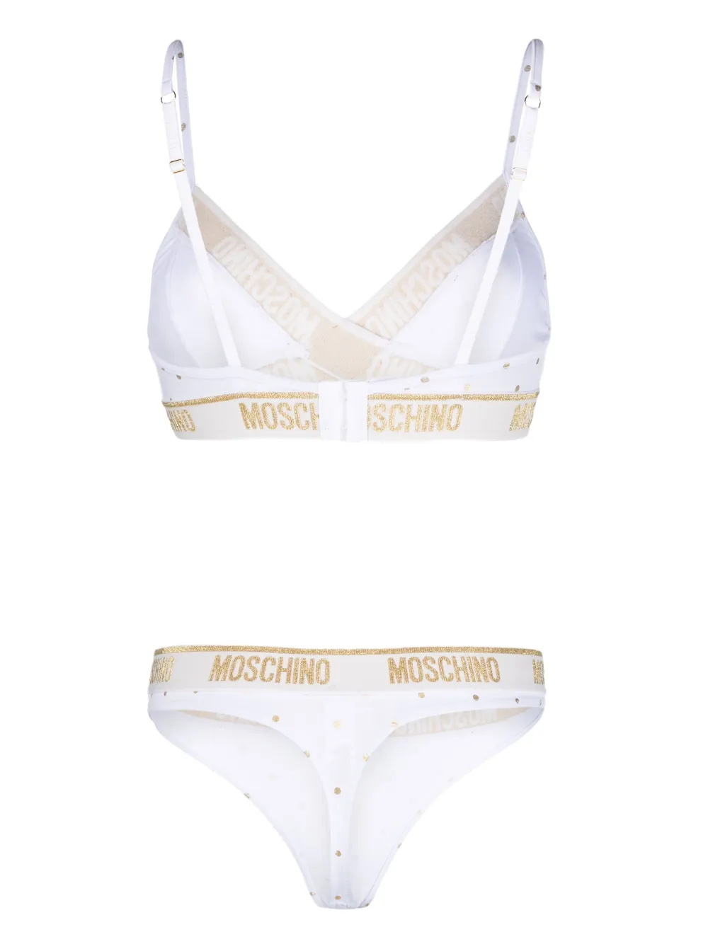 Moschino logo-print bra and thong set - Wit