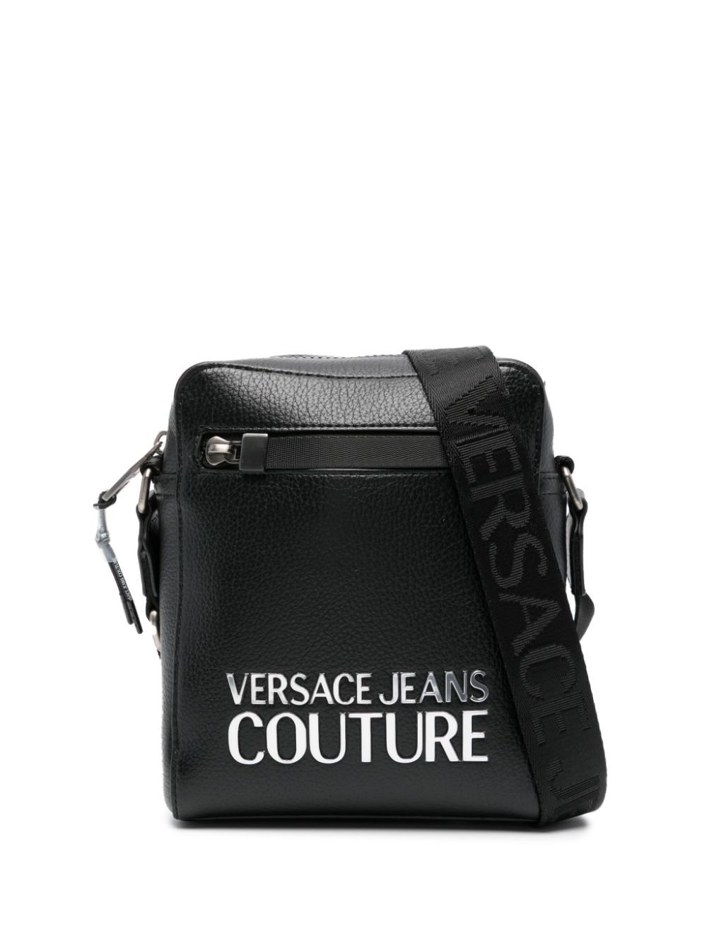 Versace Jeans Couture logo-lettering faux-leather messenger bag - Black