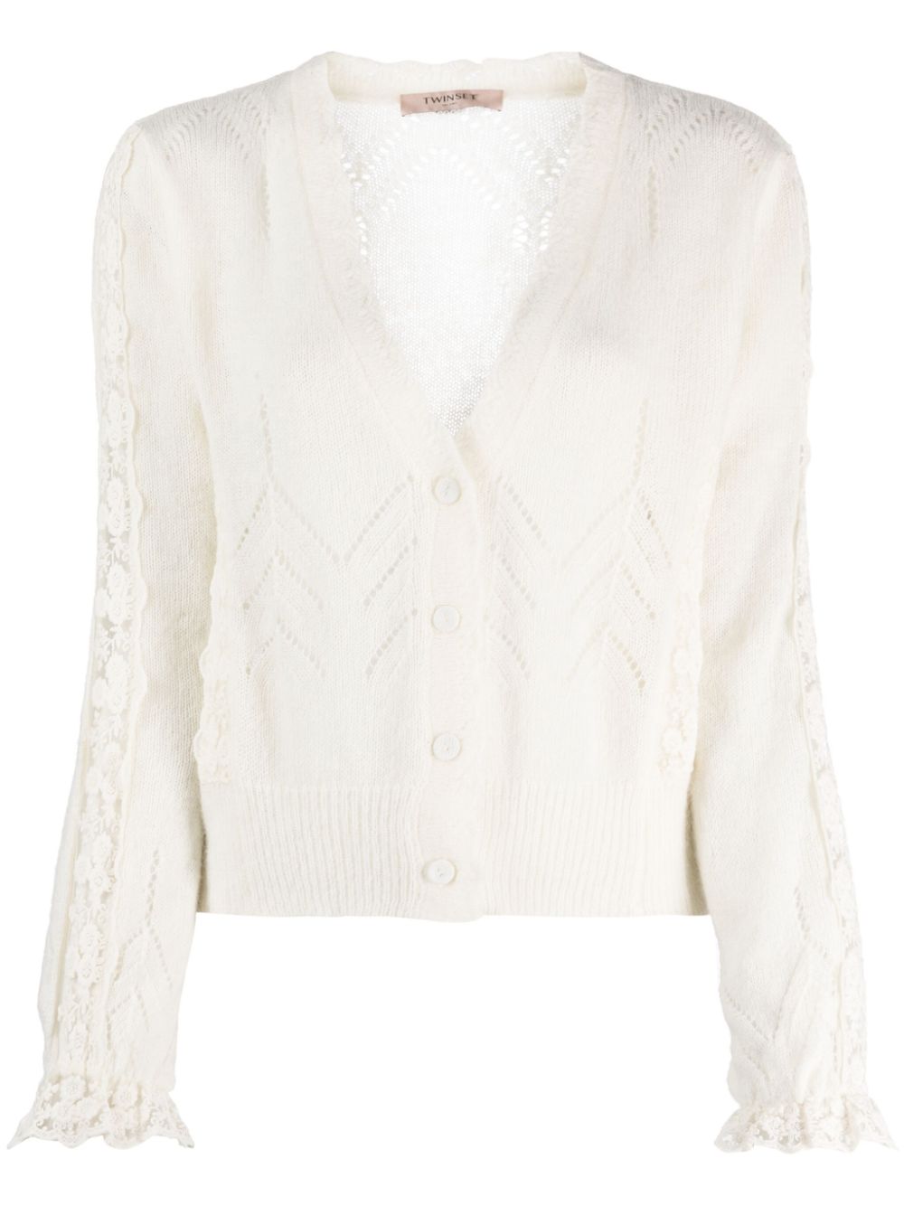 lace-trim V-neck cardigan