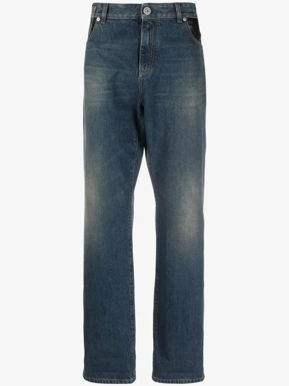 Balmain leather-pocket straight-leg jeans | Blue | Image 1