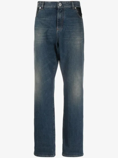 Balmain leather-pocket straight-leg jeans 