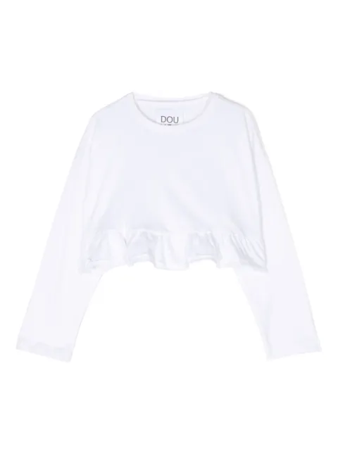 Douuod Kids crew-neck ruffled cotton T-shirt