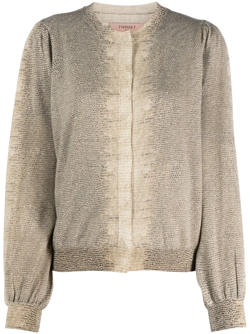 TWINSET lizard-print wool-blend cardigan Beige