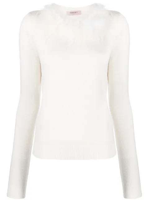 TWINSET faux fur-trim knitted top