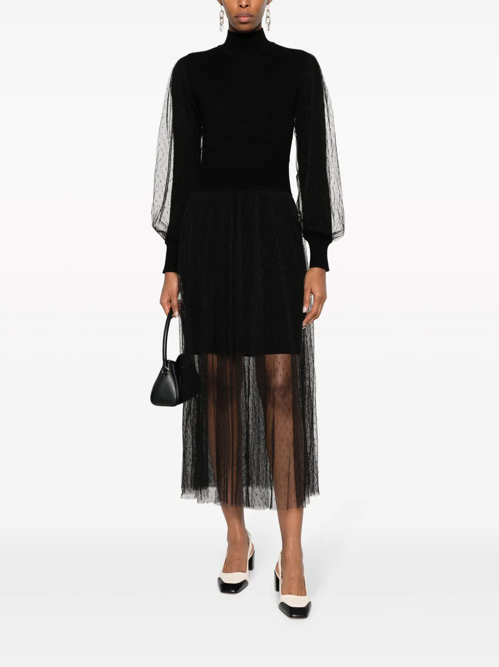 TWINSET Tulen midi-jurk - Zwart
