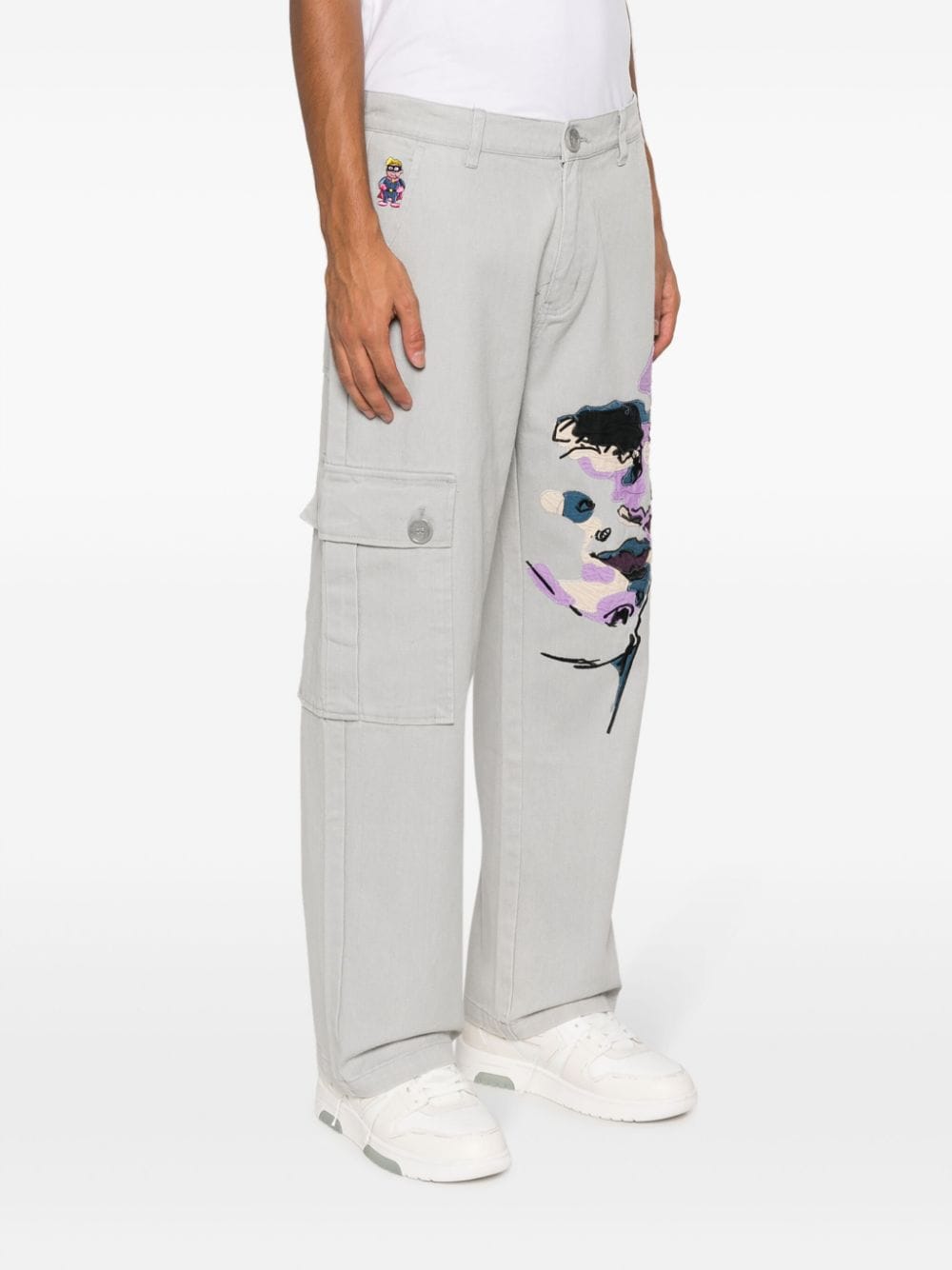 Shop Kidsuper Face-embroidered Straight-leg Jeans In Grey