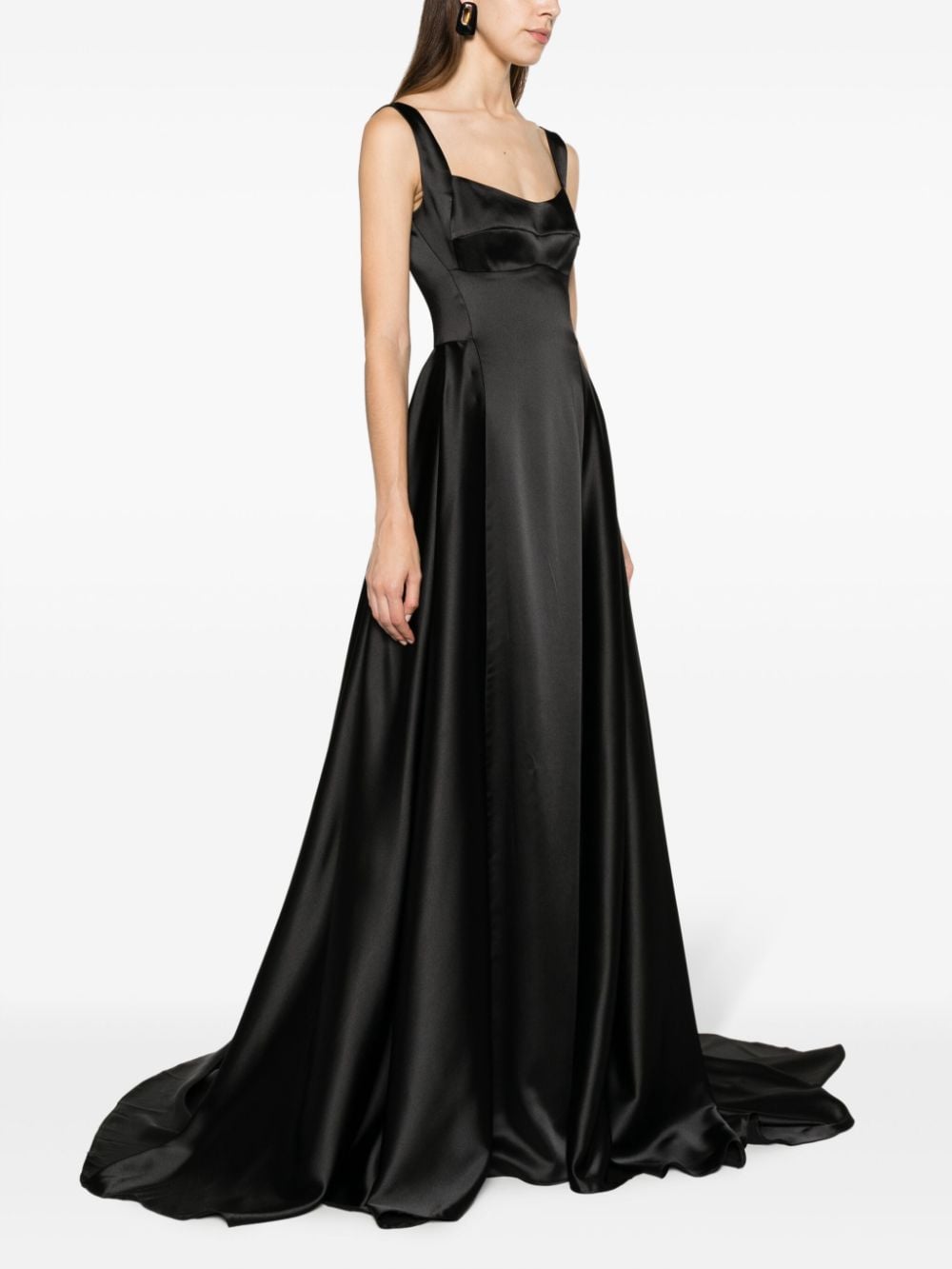 Shop Atu Body Couture V-back Satin Gown In Black