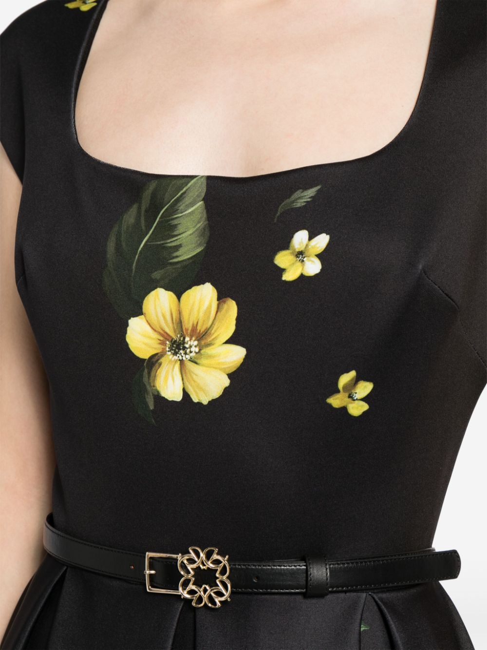 Shop Elie Saab Floral A-line Silk Dress In Black