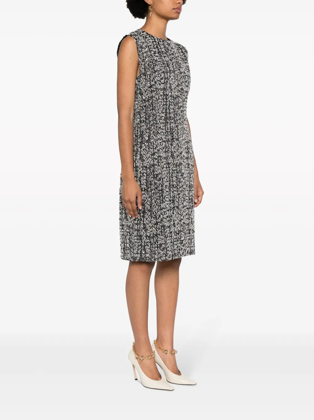Lanvin Sleeveless Tweed Midi Dress In Black