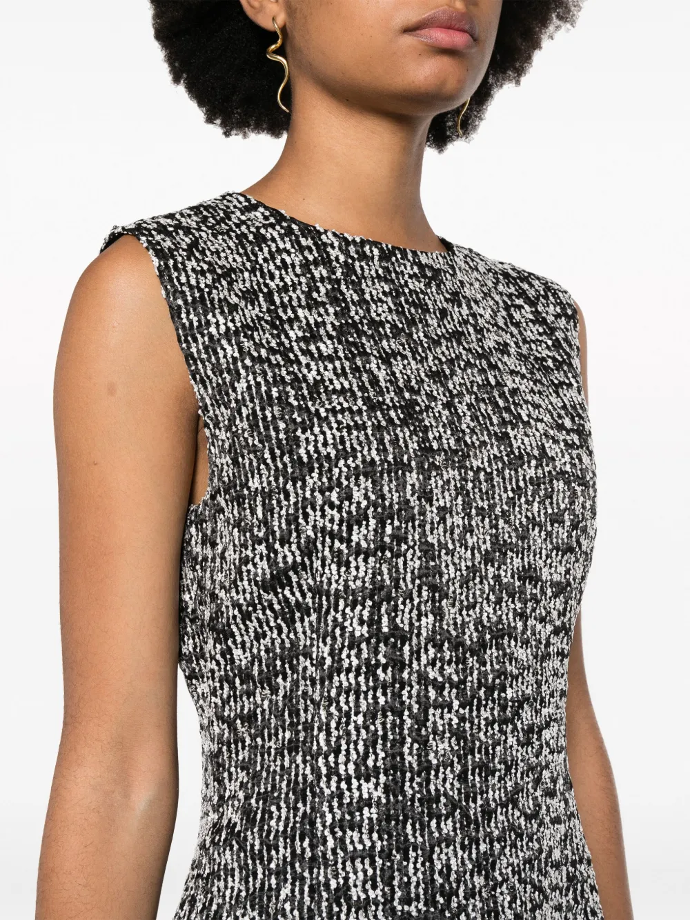 Lanvin Sleeveless Tweed Midi Dress In Black