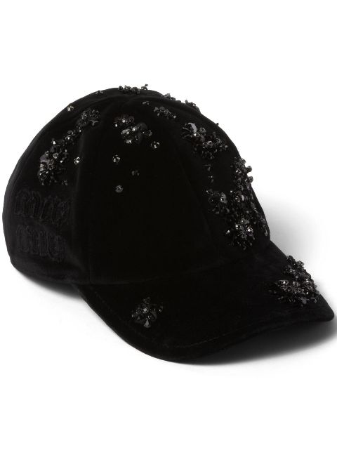 Miu Miu bead-embellished velvet baseball cap Women