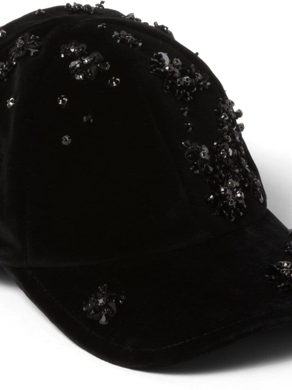 Shop Miu Miu Bead-embellished Velvet Baseball Cap In Black