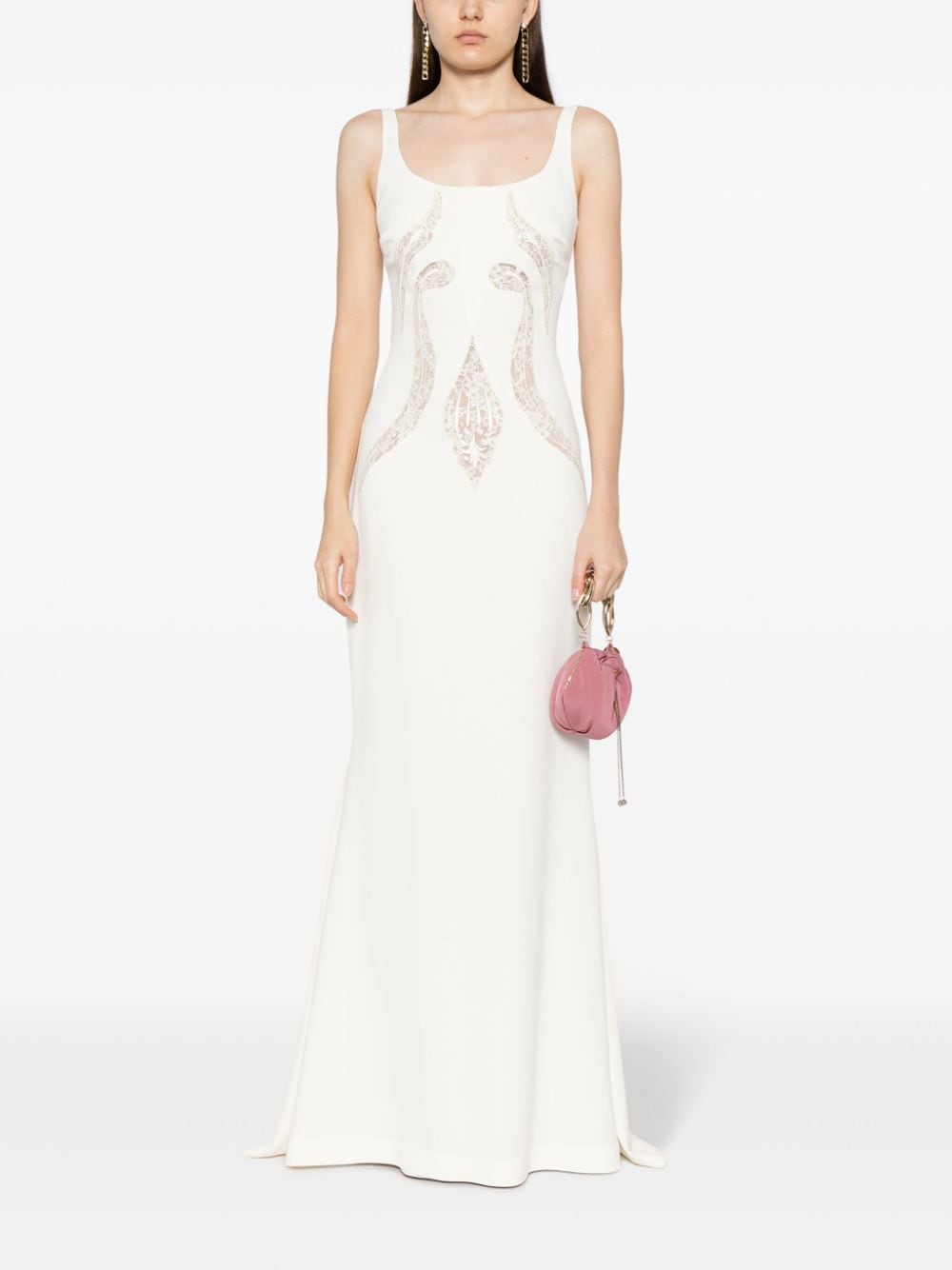 Shop Elie Saab Lace-insert Maxi Dress In White