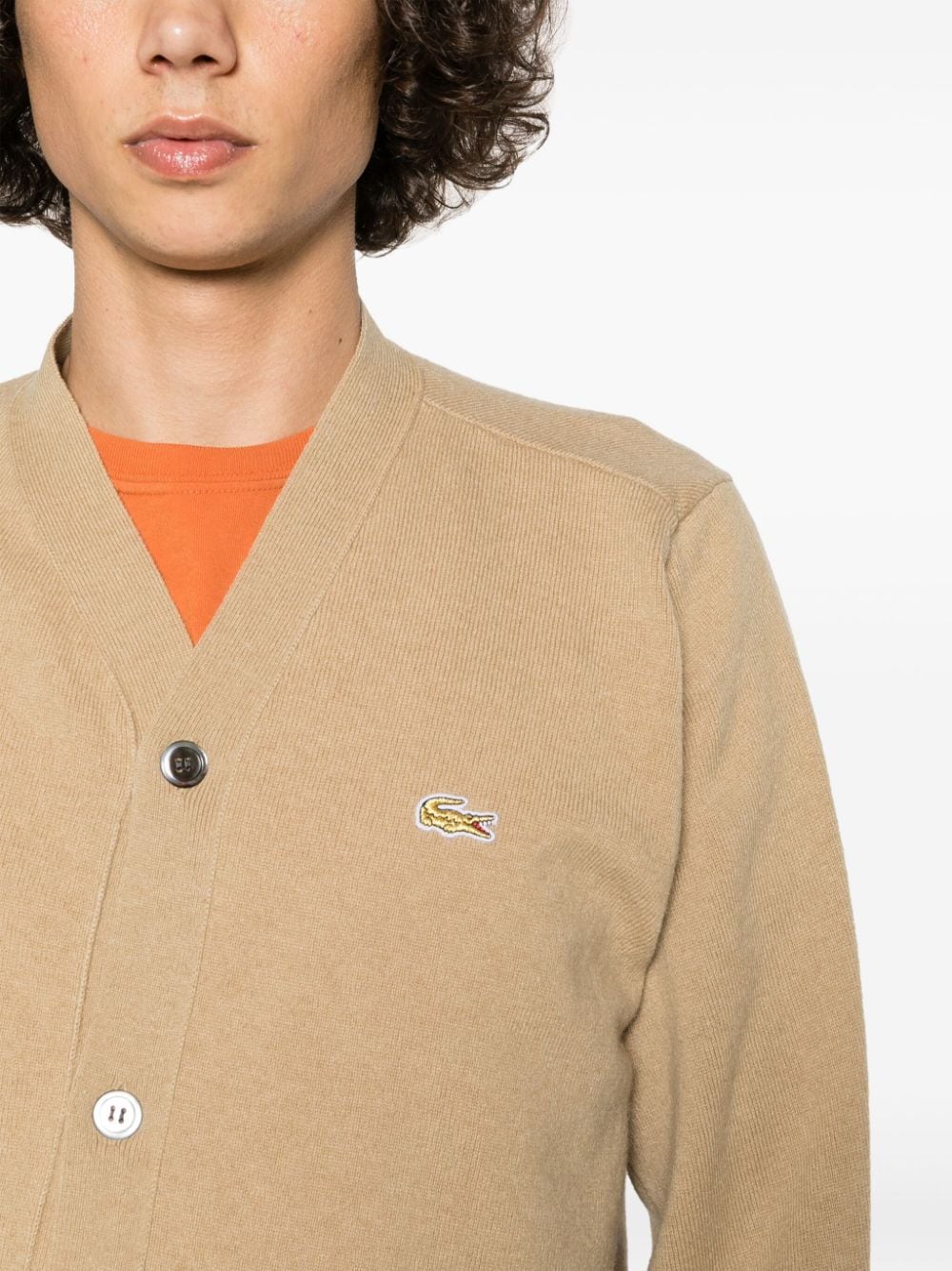 Shop Comme Des Garçons Shirt X Lacoste Asymmetric Wool Cardigan In Brown