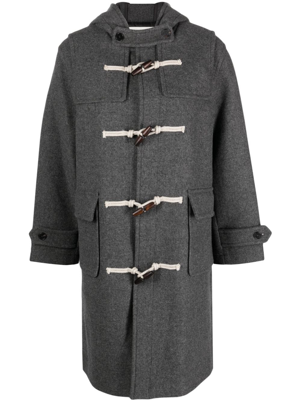 Shop Dunst Panelled Hooded Duffle Coat In Grey