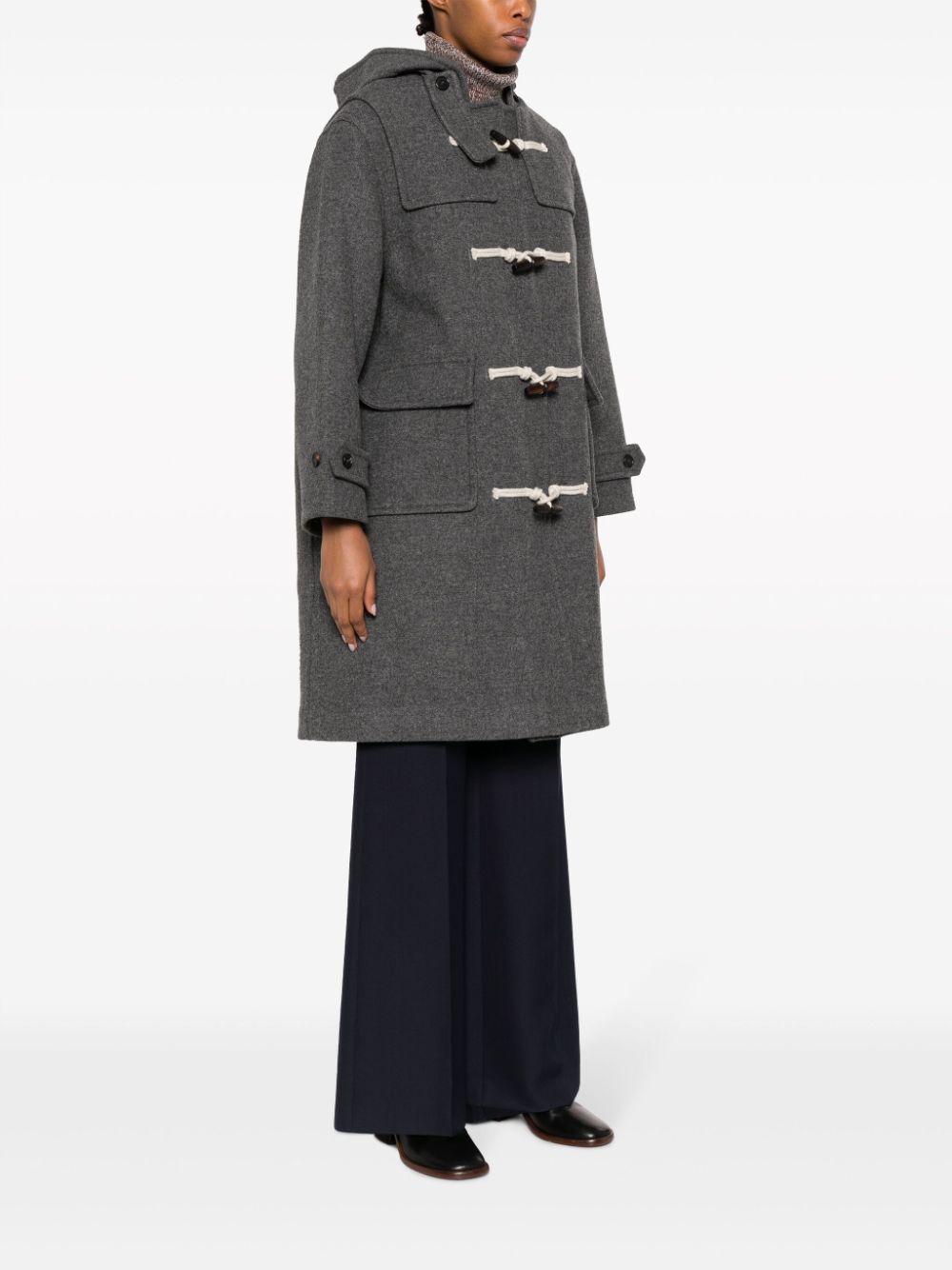 Shop Dunst Panelled Hooded Duffle Coat In Grey