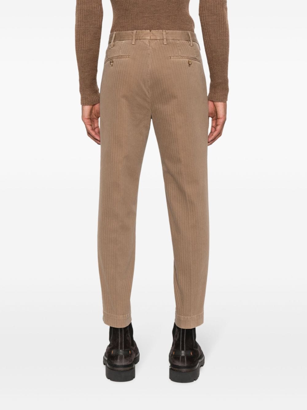 Shop Incotex Tonal-striped Cotton-blend Chinos In Brown