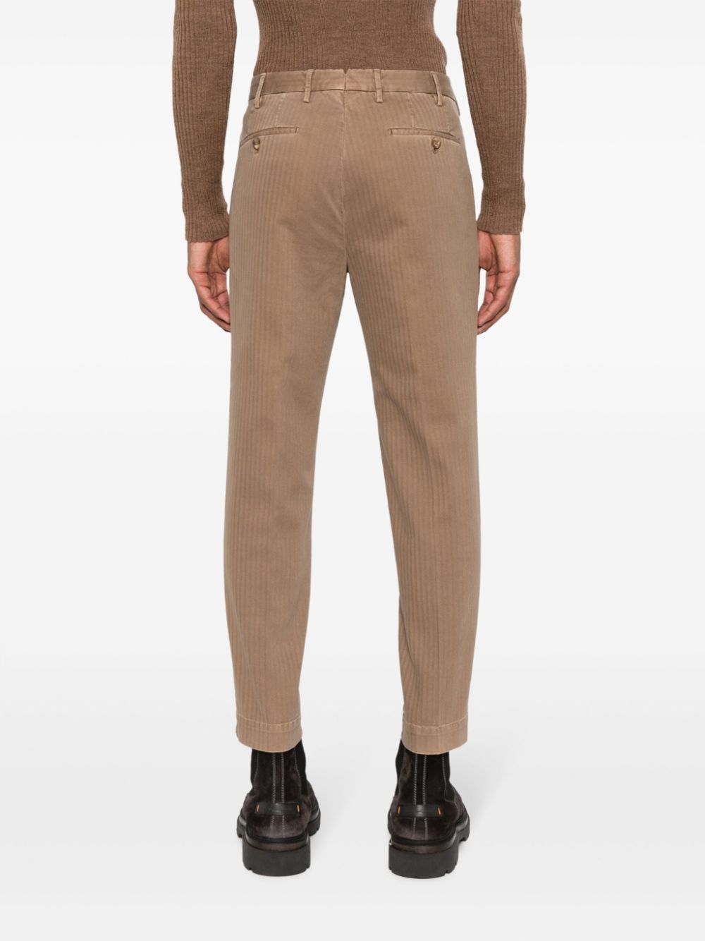 Shop Incotex Tonal-striped Cotton-blend Chinos In Brown