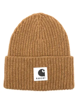 Sacai x Carhartt WIP ribbed-knit Beanie | Brown | FARFETCH BN