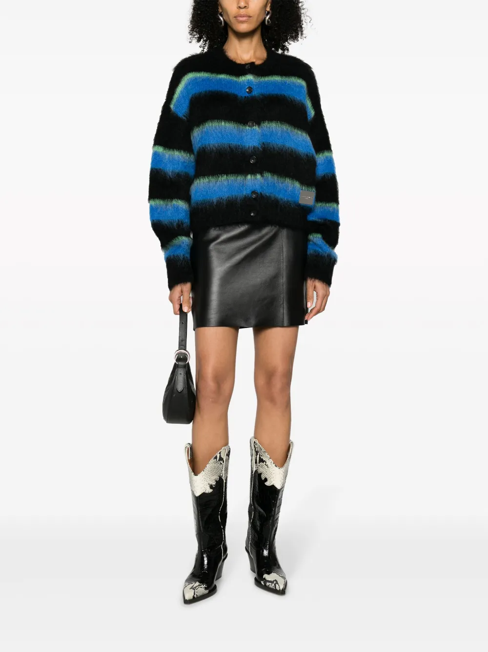 Alexander Wang striped crew-neck brushed cardigan - Zwart