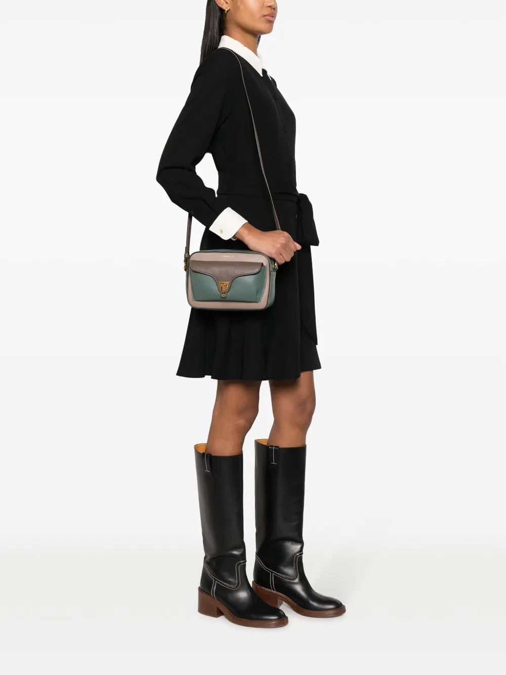 Coccinelle colour-block leather crossbody bag - Bruin