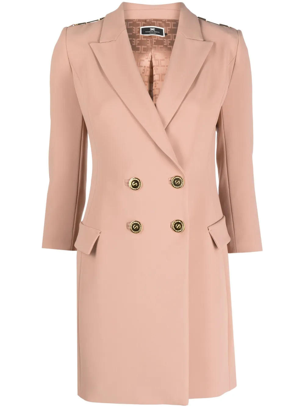 Elisabetta Franchi logo-plaque crepe double-breasted dress Beige