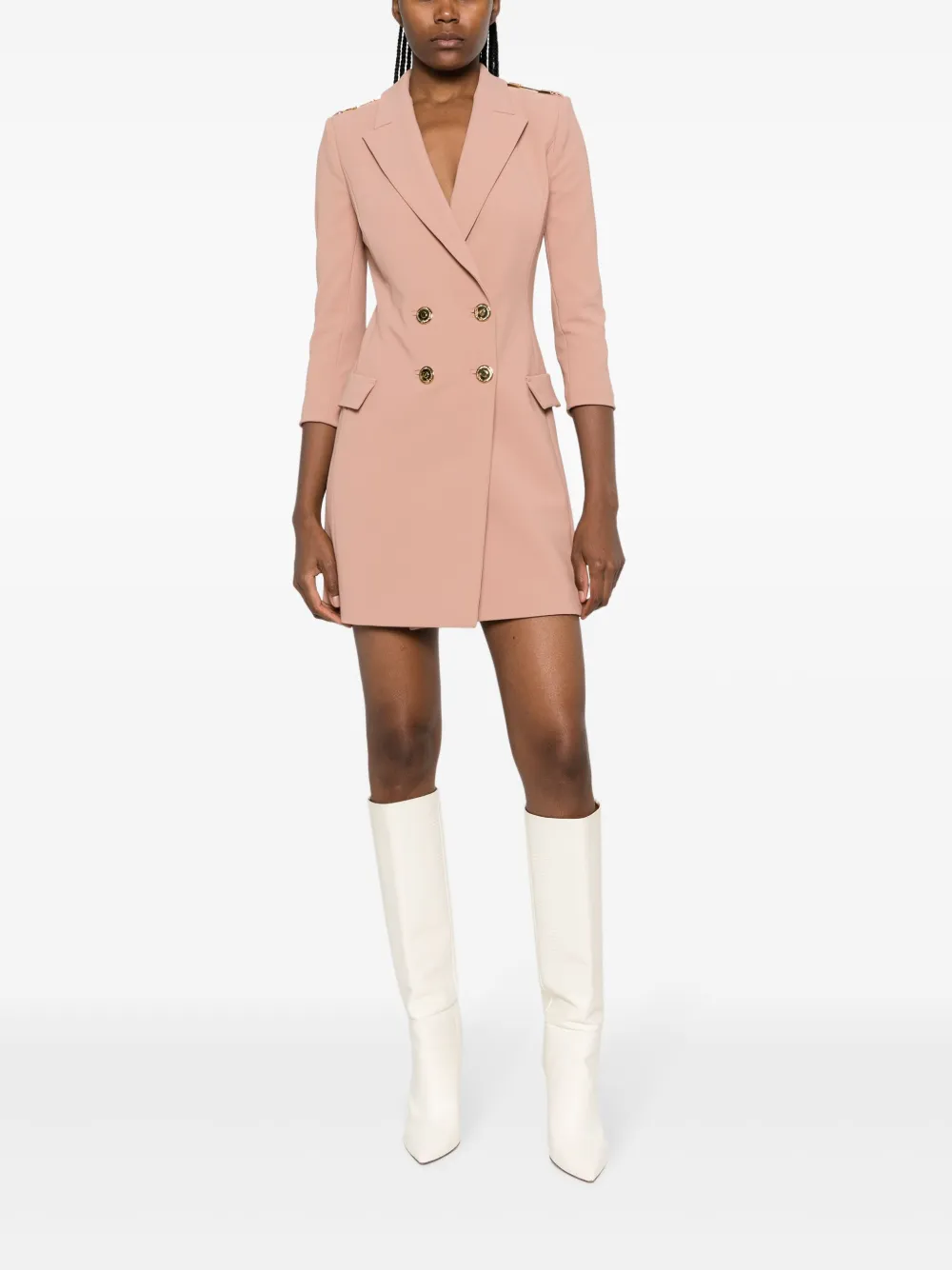 Elisabetta Franchi logo-plaque crepe double-breasted dress - Beige