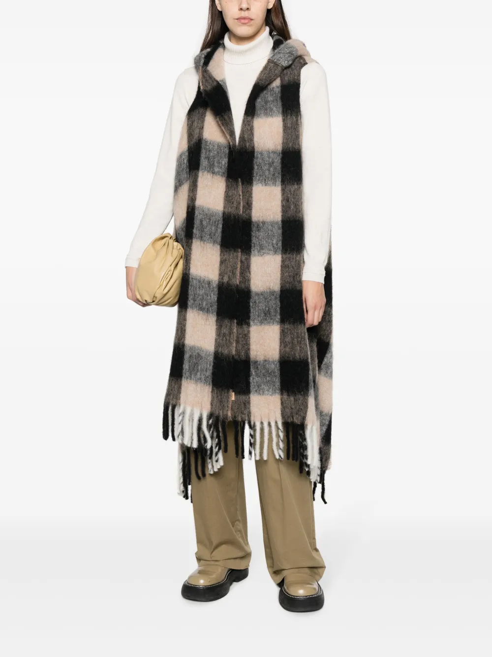 Woolrich hooded checked cape scarf - Beige