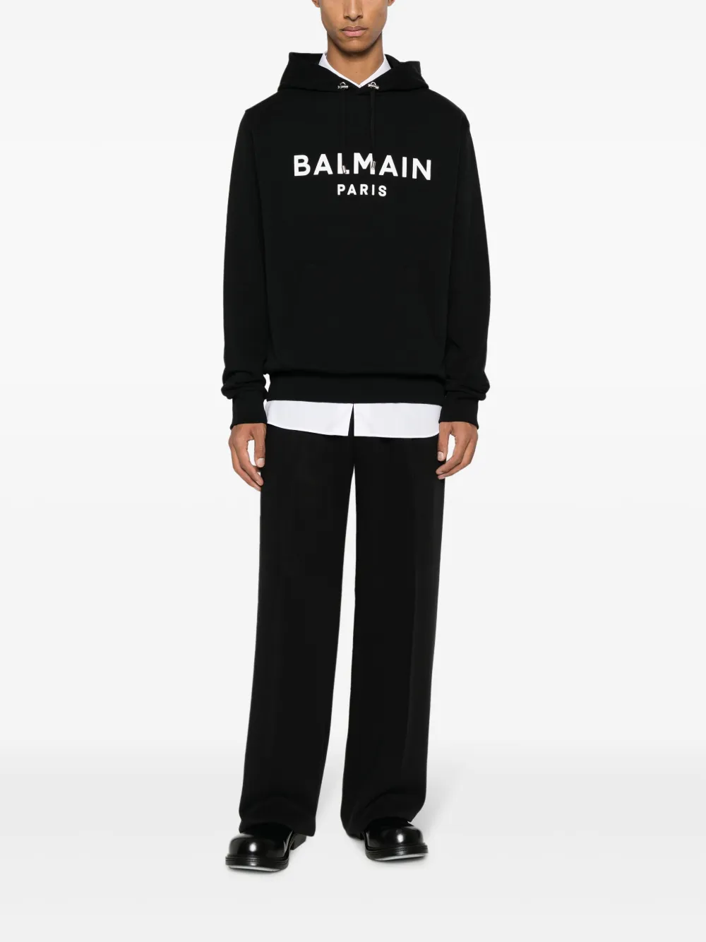 Balmain logo-print cotton hoodie - Zwart