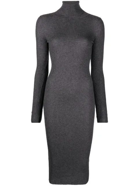 Wild Cashmere vestido midi tejido de canalé manga larga