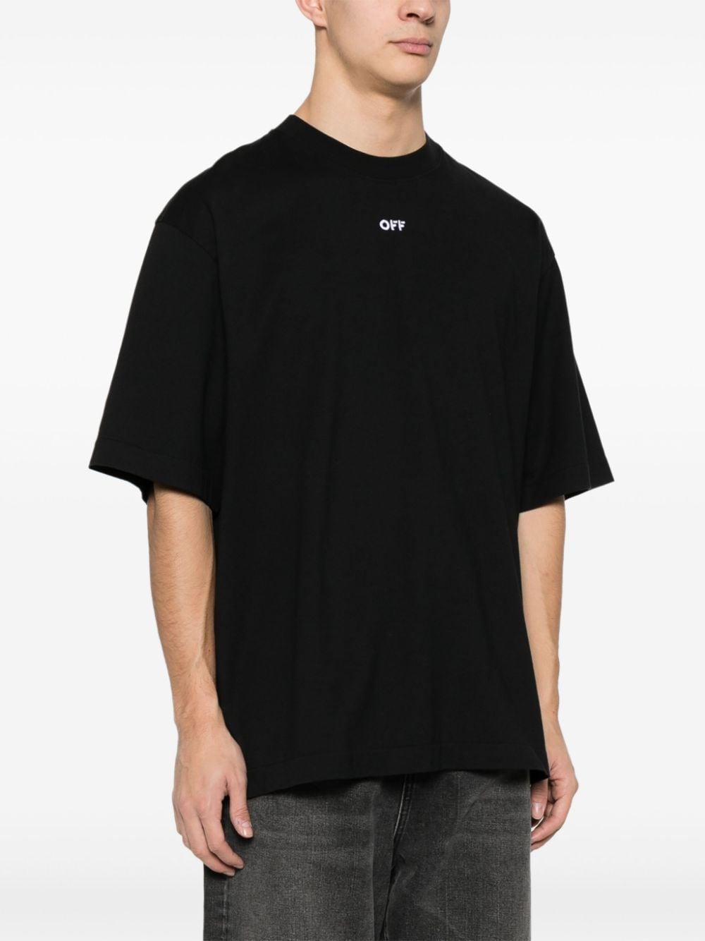 Shop Off-white Arrows-embroidery Cotton T-shirt In 1001 Black White