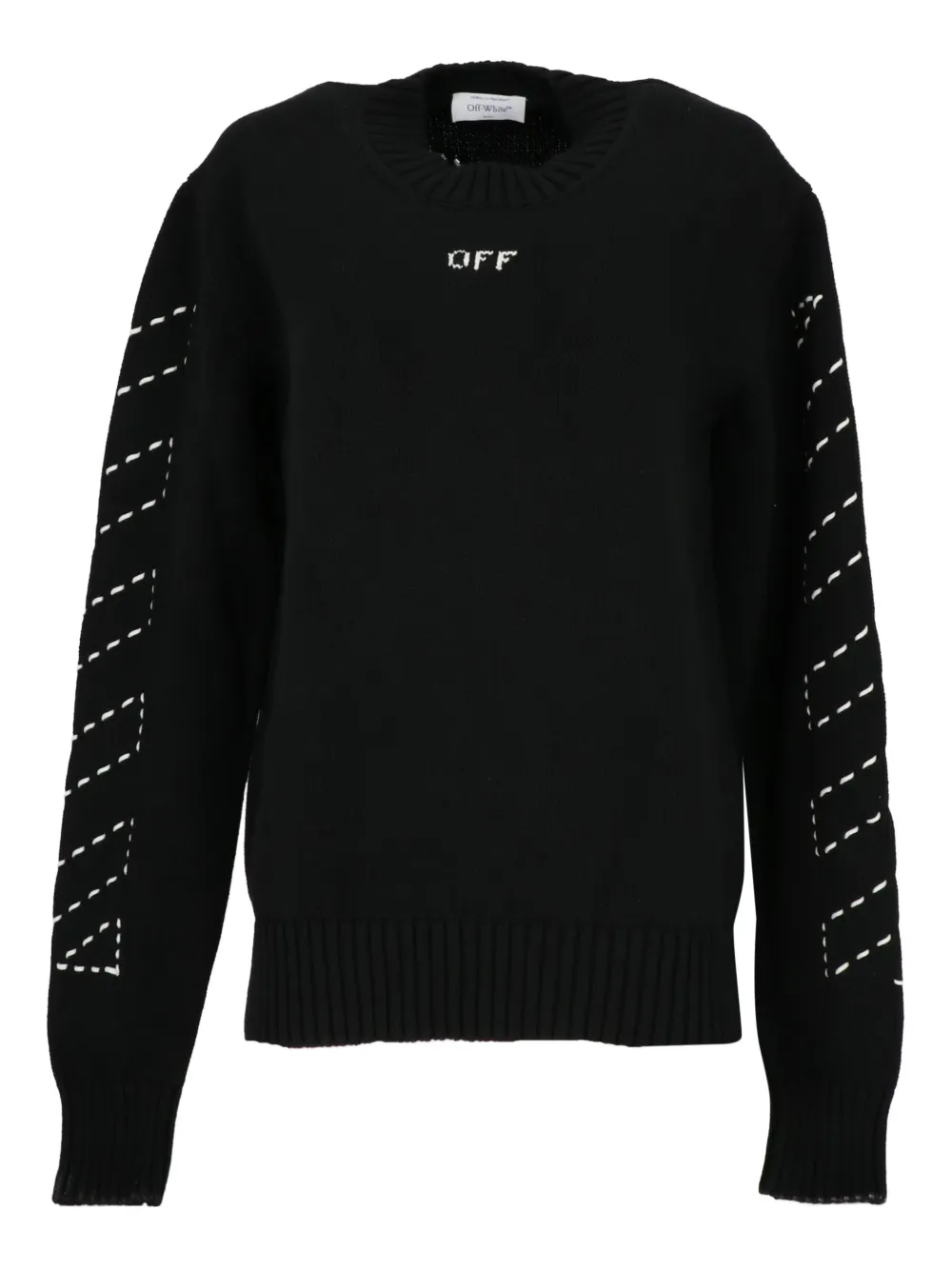 Off-White logo-intarsia wool cardigan - 1061 BLACK CREAM