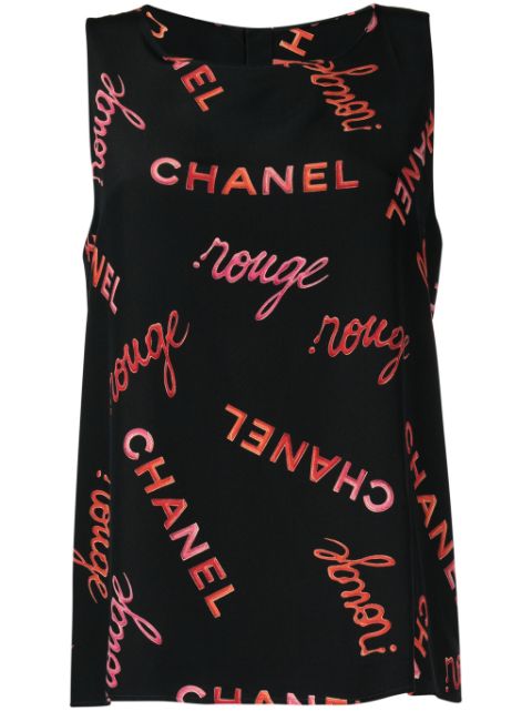 HOT SALE CHANEL 1990s logo-print silk tank top Women