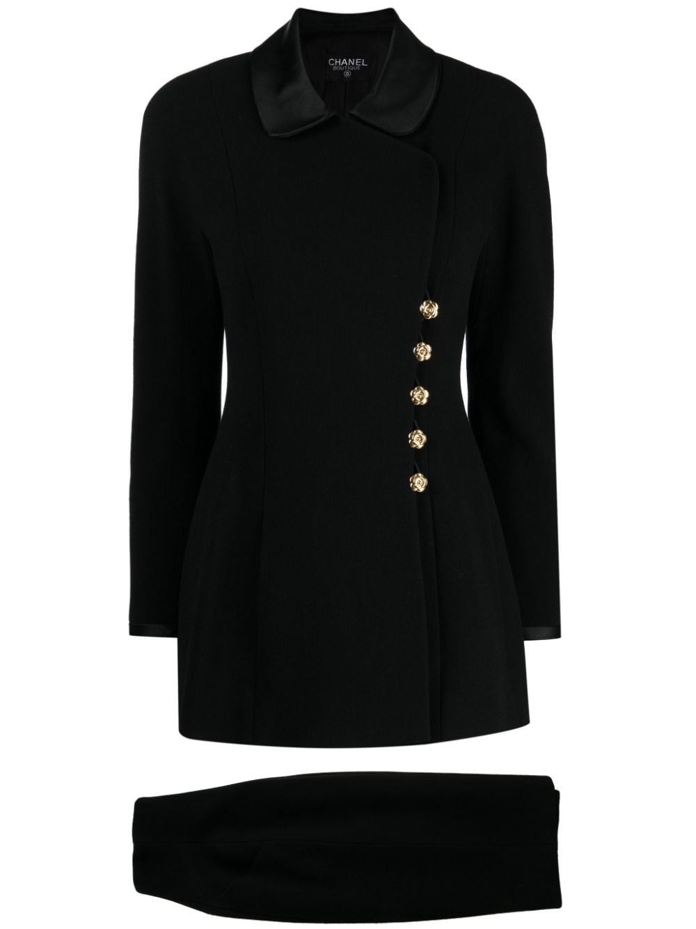 Pre-owned Chanel 1993 Wool Skirt Suit In Black