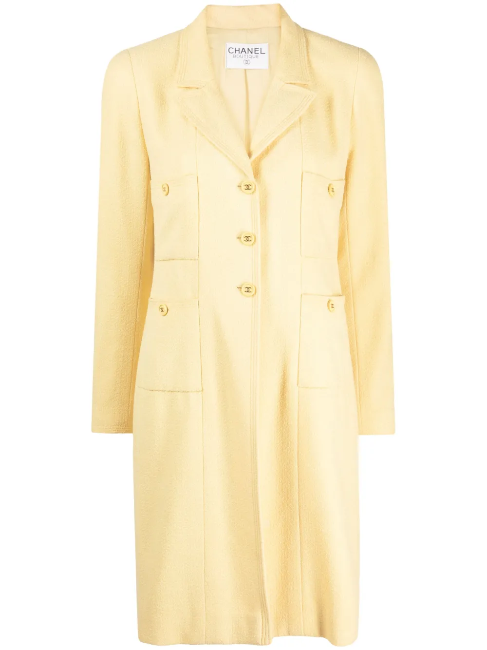 Pre-owned Chanel 1990s Logo-buttons Coat In Yellow