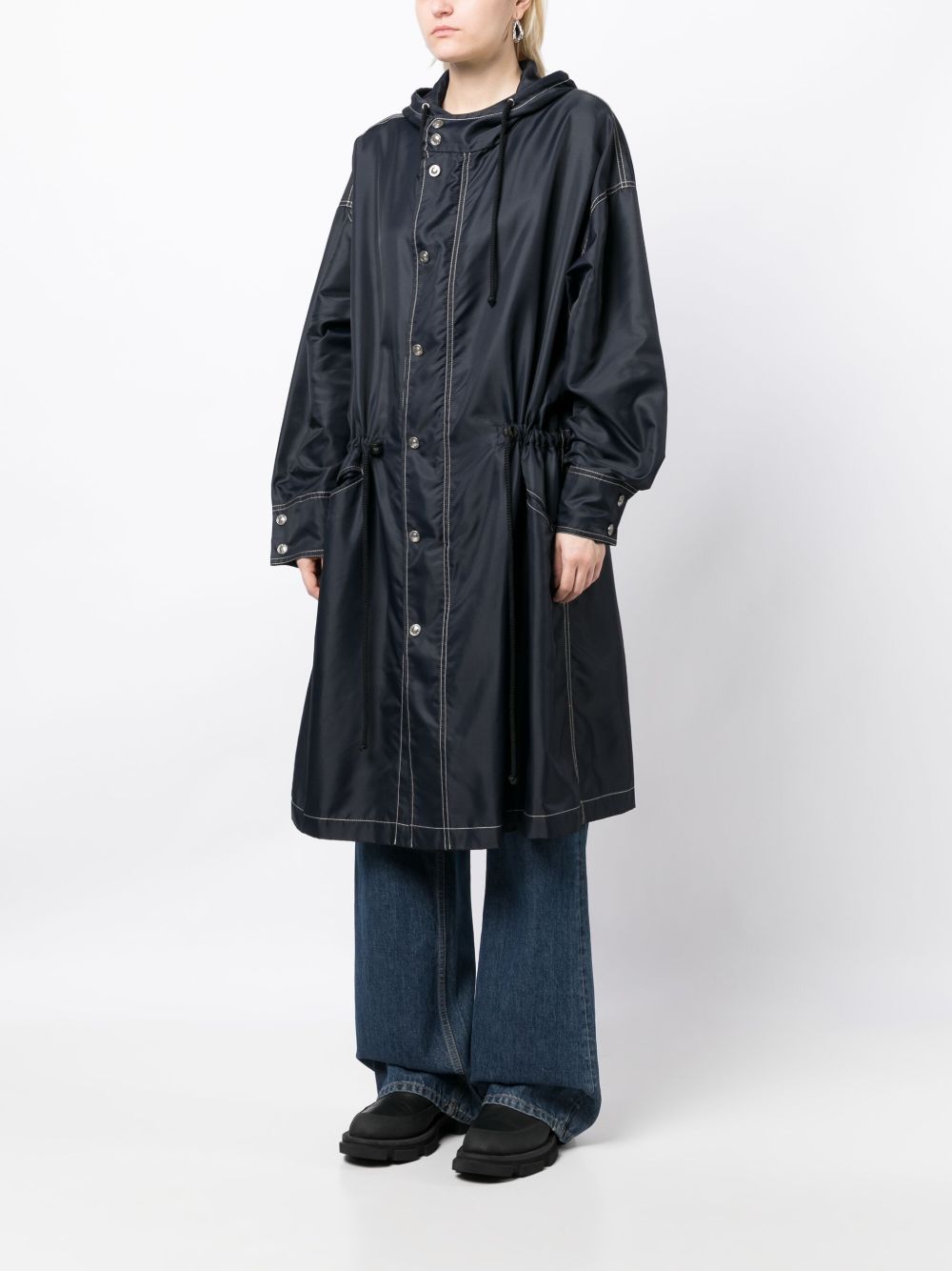 Pre-owned Chanel 2000s Embossed-buttons Hooded Raincoat In Navy