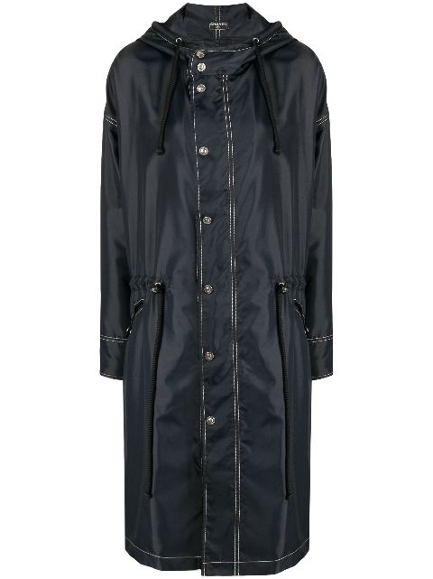 Cheap HOT SALE CHANEL 2000s embossed-buttons hooded raincoat Women