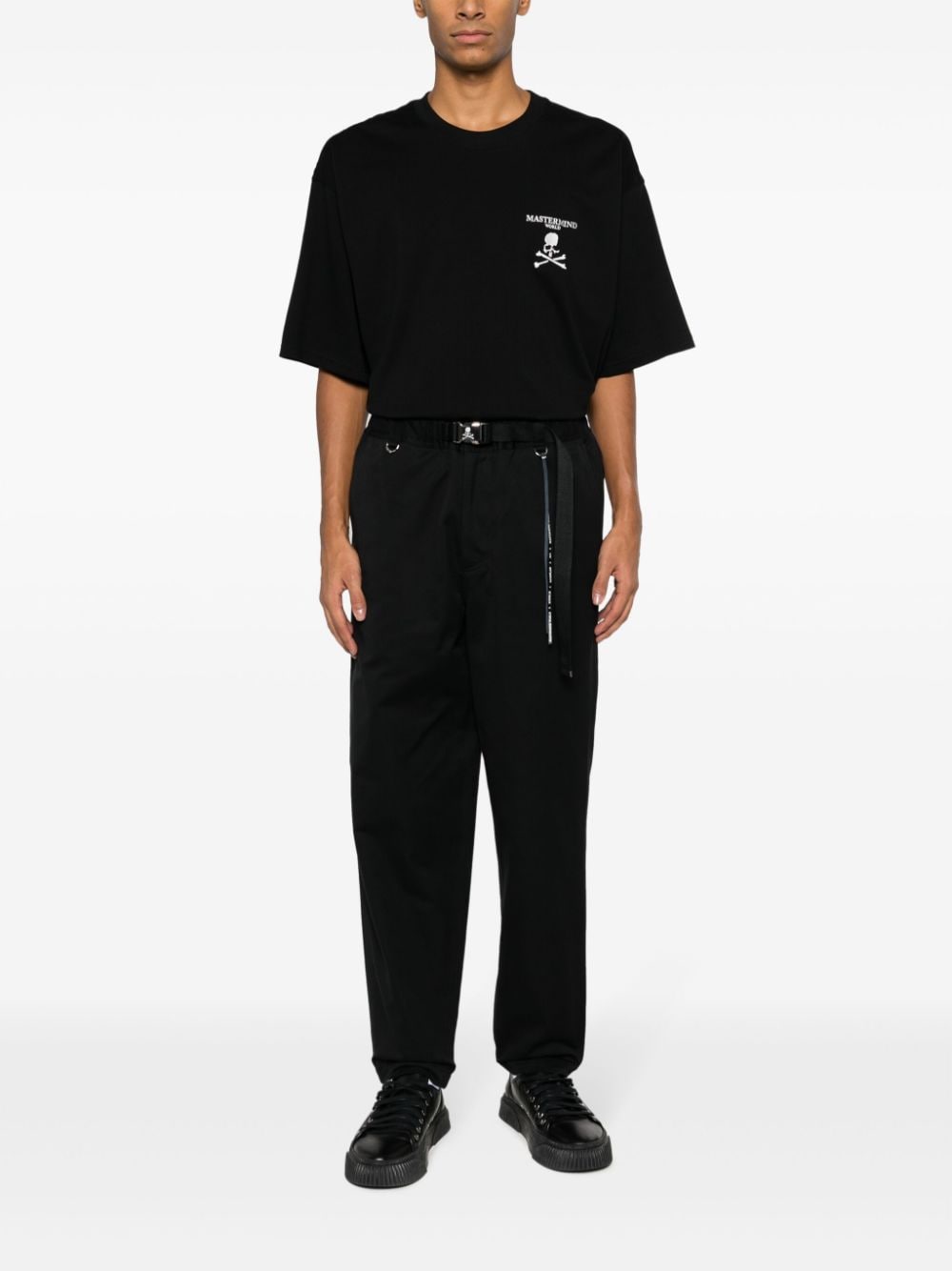 Mastermind World skull-embroidered cotton tapered trousers - Zwart