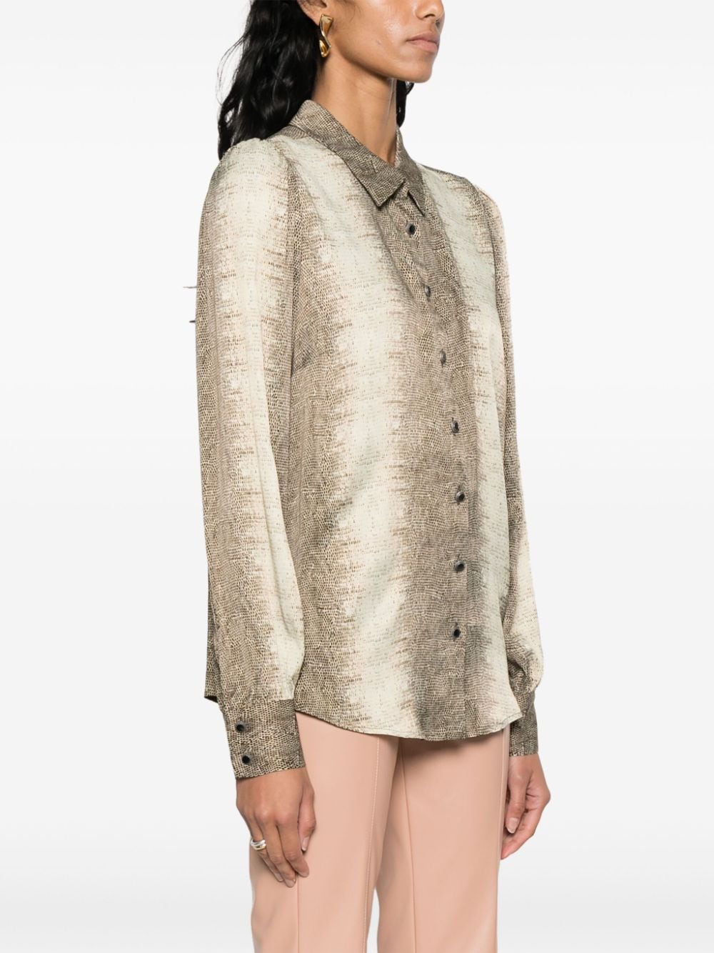 Shop Twinset Lizard Skin Effect Butotn-up Shirt In Neutrals