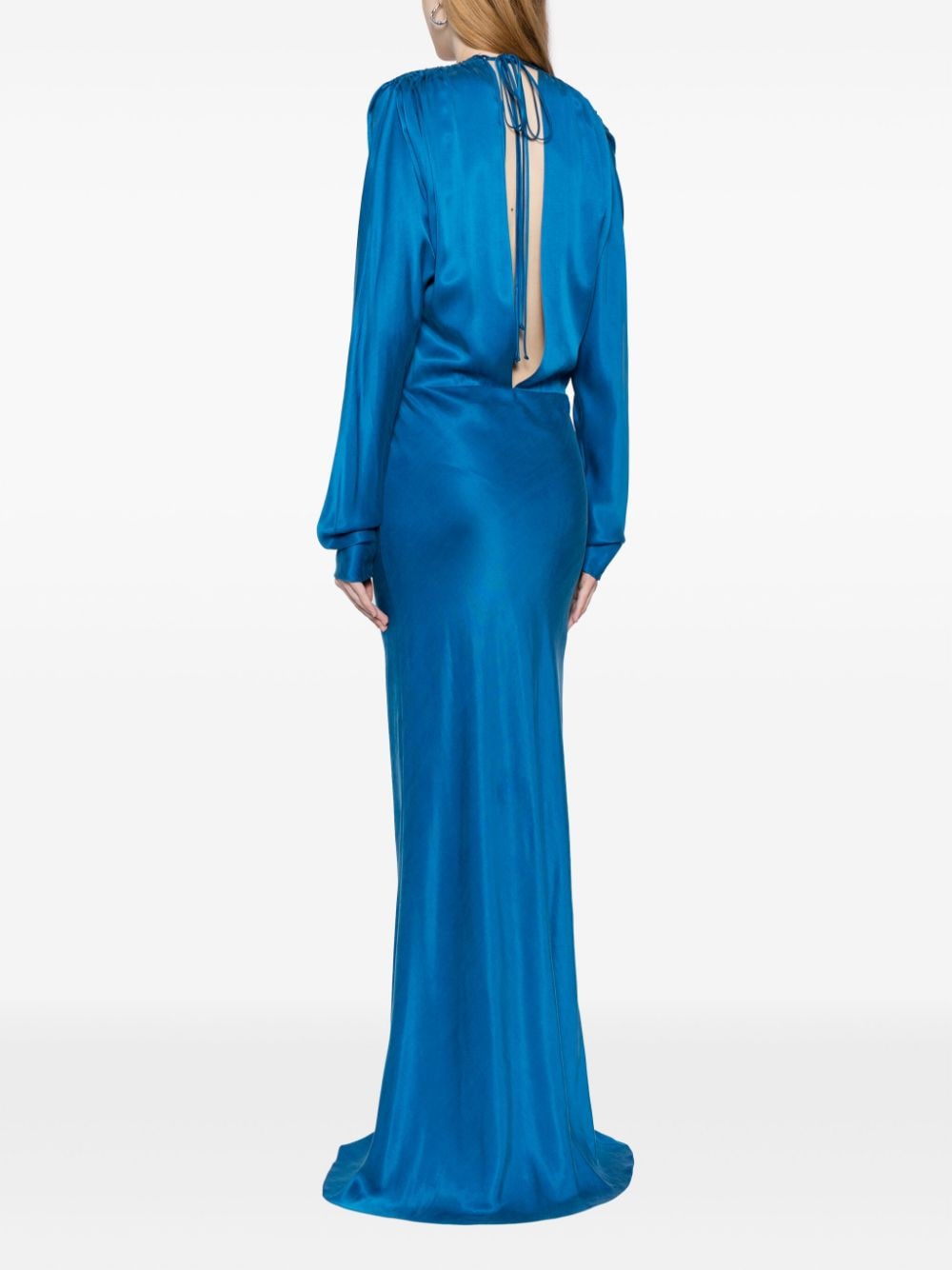 Shop Aleksandre Akhalkatsishvili Cut Out-detail Satin Maxi Dress In Blue