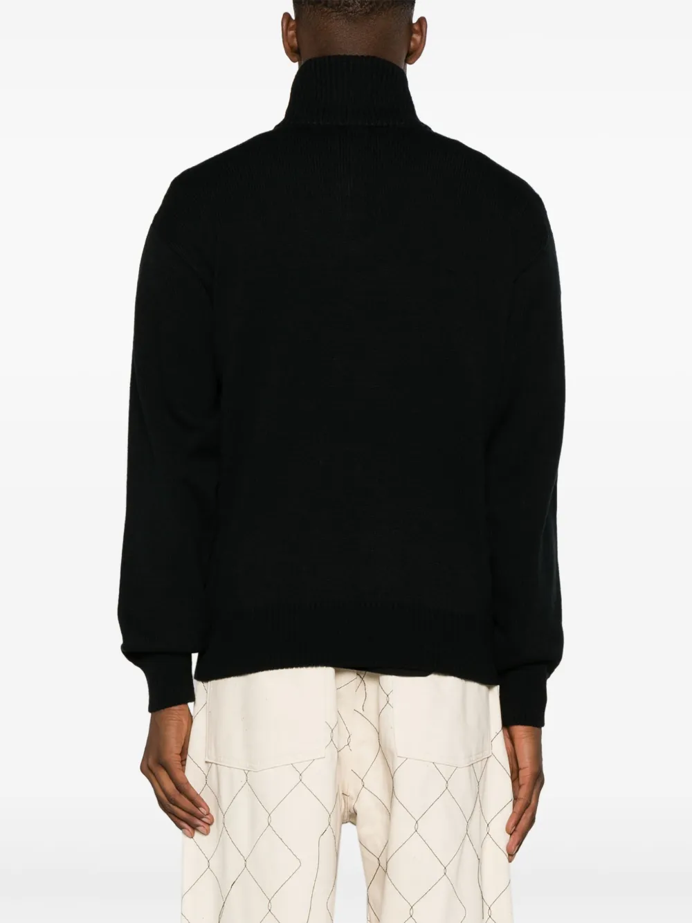 Shop Gcds Intarsia-knit Half-zip Jumper In Black