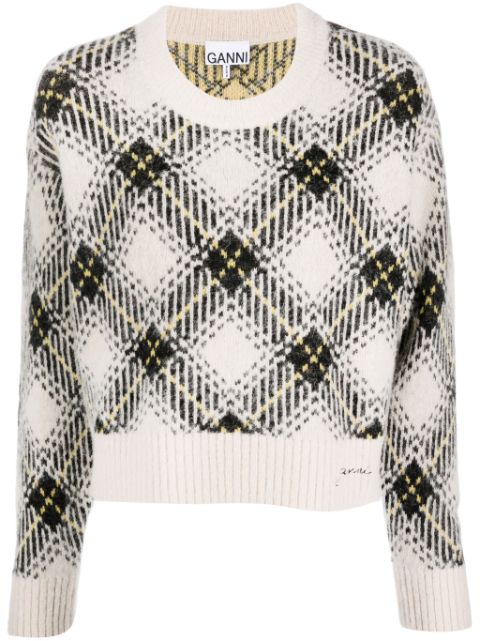 GANNI argyle-jacquard wool-blend jumper Women