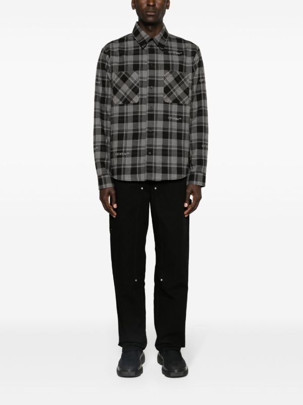 OFF-WHITE Logo-Embroidered Checked Cotton-Flannel Shirt for Men