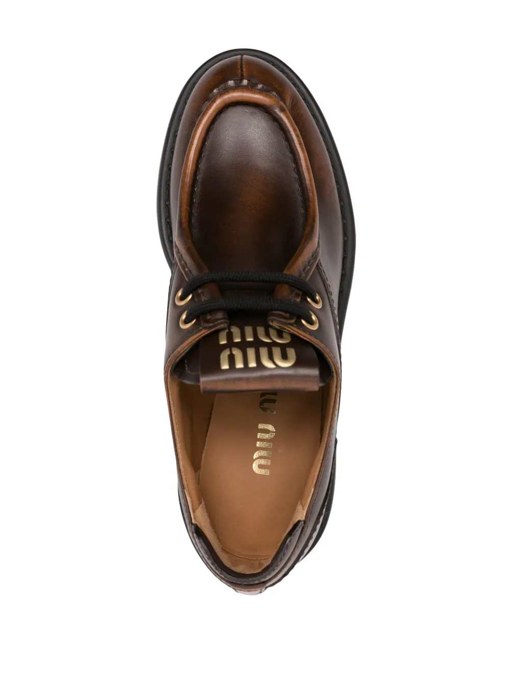 Miu logo-patch leather loafers Brown