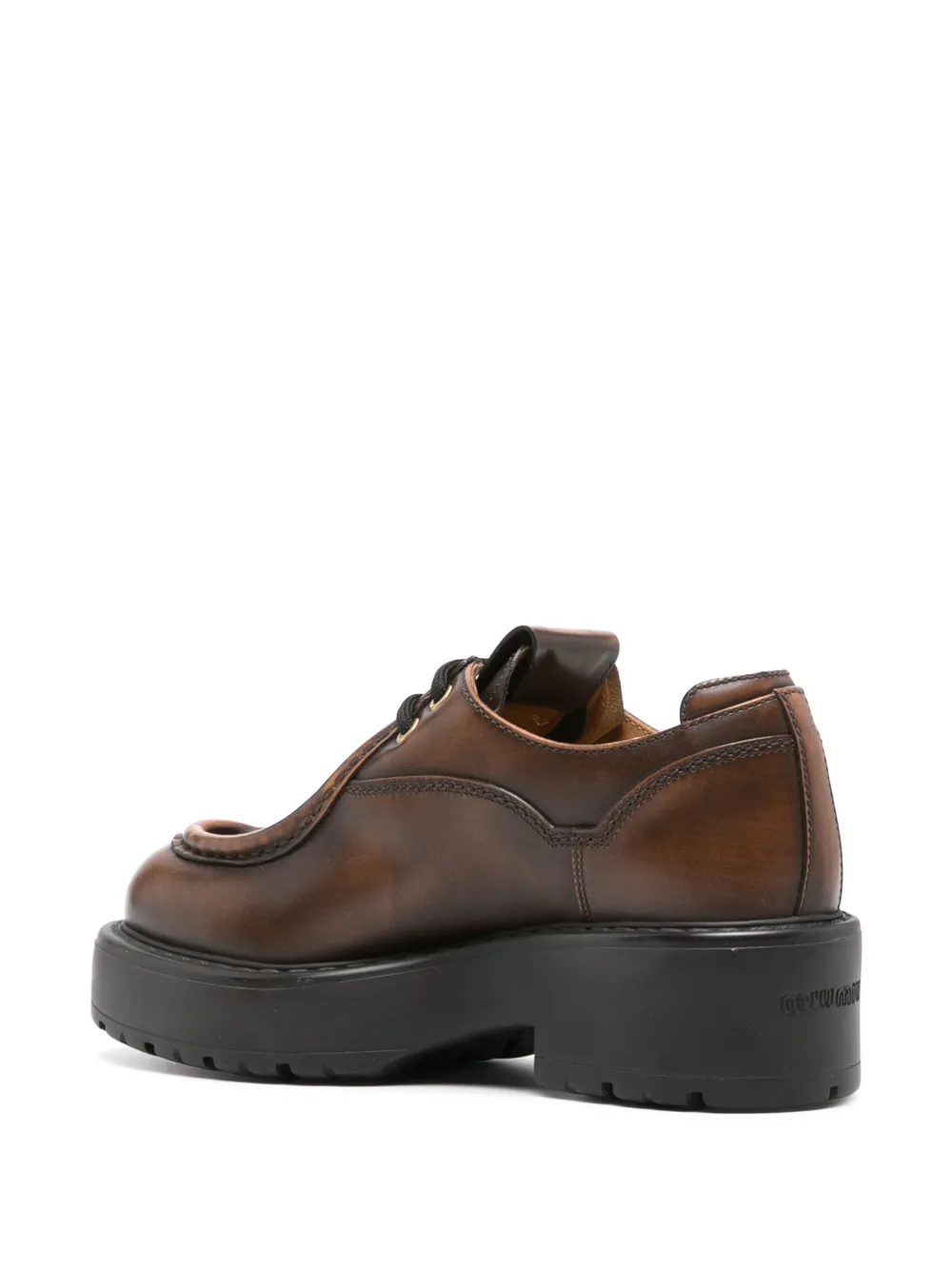 Miu logo-patch leather loafers Brown