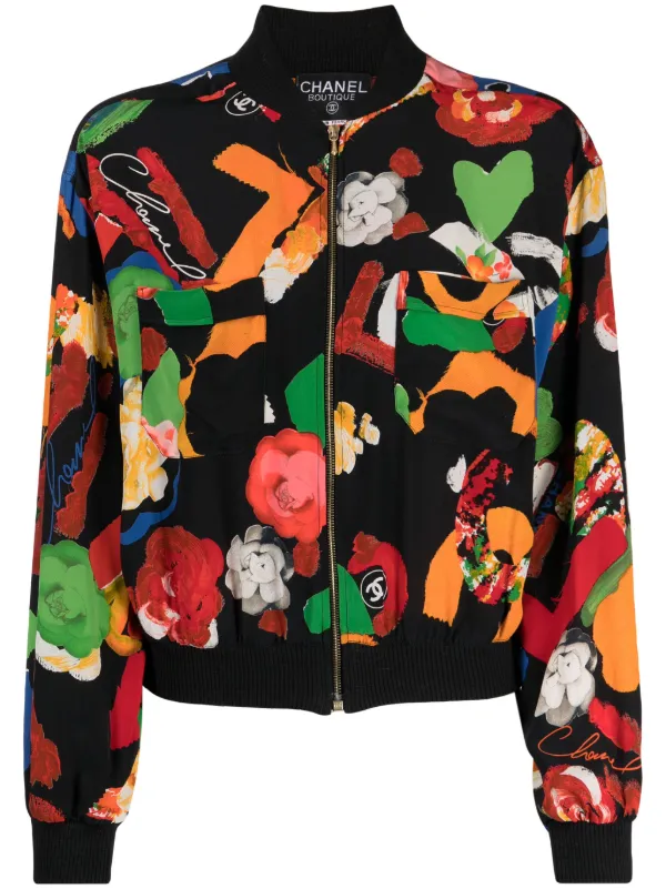 Floral silk bomber top jacket