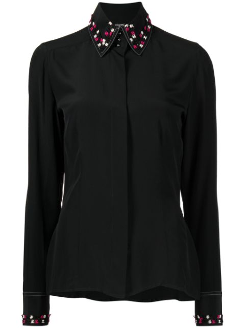 CHANEL 1990s embroidered CC-trim silk shirt Women