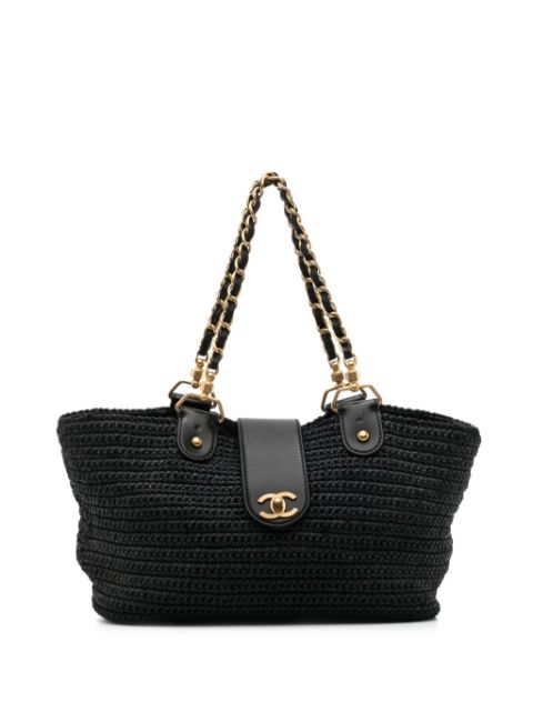 CHANEL 2005-2006 chain-strap raffia handbag Women